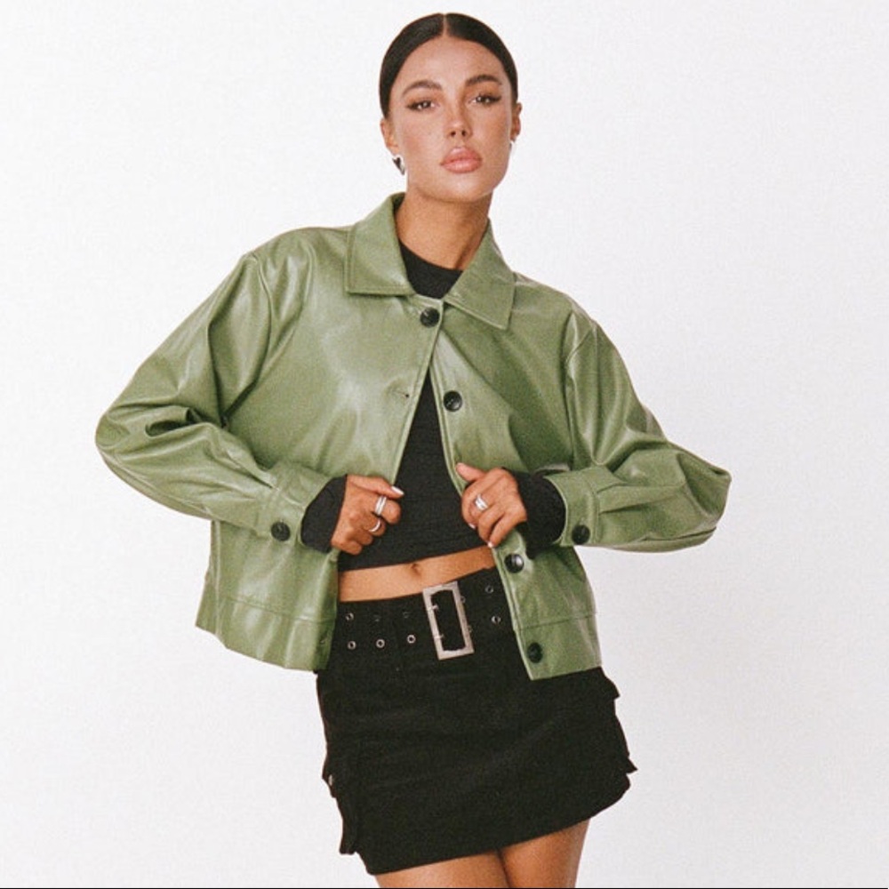Princess polly green faux leather jacket